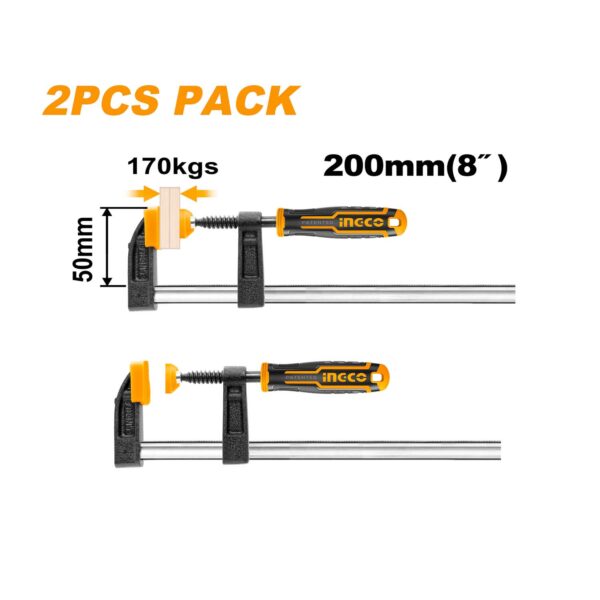 INGCO 2 PCS F Clamps, 50x200 mm