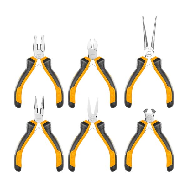 INGCO Mini Pliers Set, 6 PCS/SET, Including Combination Plier, Diagonal Cutting Plier, End Cutting Plier, Long Nose Plier, Flat Nose Plier, Needle Nose Plier  flash