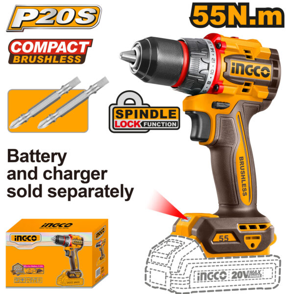 INGCO CDLI205581 Compact Brushless Cordless Drill